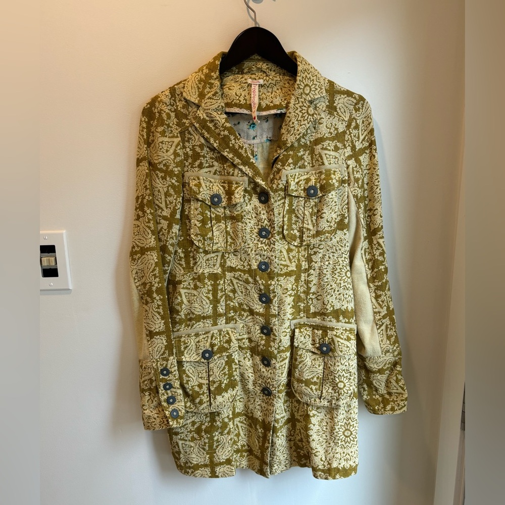 FREE PEOPLE Tan Floral Damask Trench Size XS